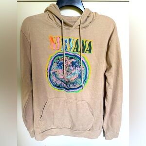 Nirvana large logo tan hoodie sweatshirt retro vintage look S